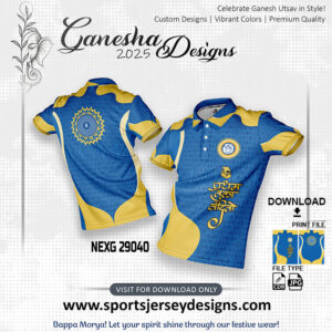 NEXG 29040 Ganesha Festival Design for Sublimation Print: Gold Yellow And Royal Blue