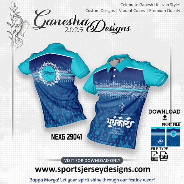 NEXG 29041 Ganesha Festival Design for Sublimation Print: Firozi And Royal Blue