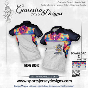 NEXG 29047 Ganesha Festival Design for Sublimation Print: Navy Blue And White