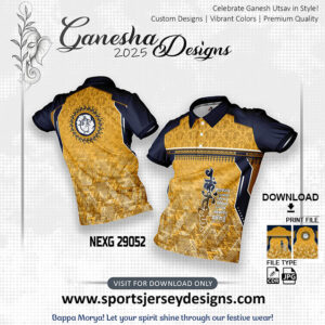 NEXG 29052 Ganesha Festival Design for Sublimation Print: Gold Yellow And Navy Blue
