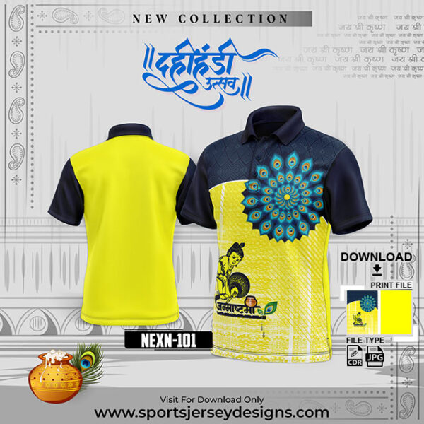 NEXK 101 Dahi Handi Festival Jersey Design Lemon Yellow And Navy Blue