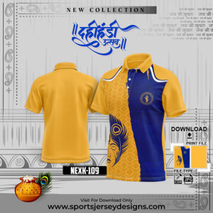 NEXK 109 Dahi Handi Festival Jersey Design In Gol Yellow And Royal Blue