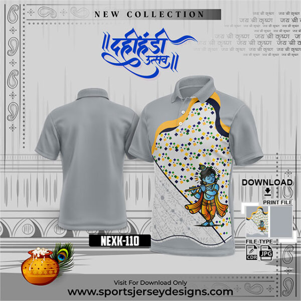 NEXK 110 Dahi Handi Festival Jersey Design In Gold Yellow And Grey