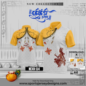 NEXK 114 Dahi Handi Festival Jersey Design In Gold Yellow And Light Grey