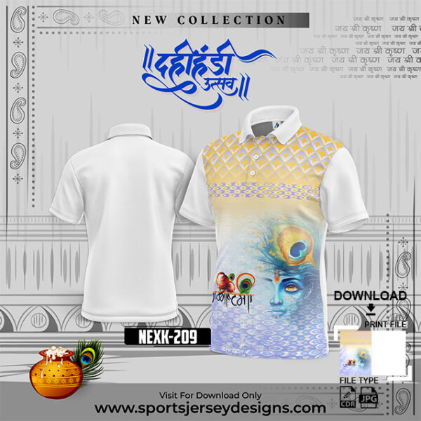 NEXK 209 Dahi Handi Festival Jersey Design In Gold Yellow And Sky Blue
