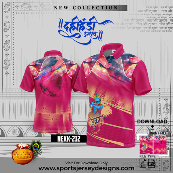 NEXK 212 Dahi Handi Festival Jersey Design In Rani Pink And Skin Color