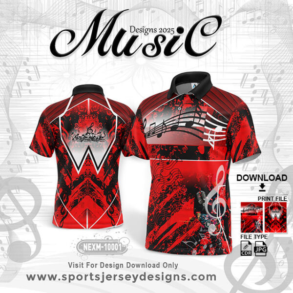 NEXM-10001 MUSICAL BANJO GROUP SUBLIMATION JERSEY DESIGN IN  Red And Black Color