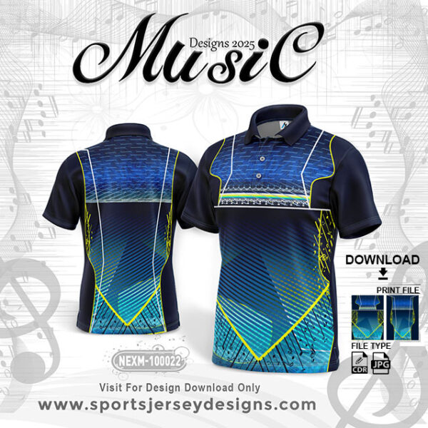 NEXM-100022 MUSICAL BANJO GROUP SUBLIMATION JERSEY DESIGN IN NAVY BLUE AND LEMON YELLOW COLOR