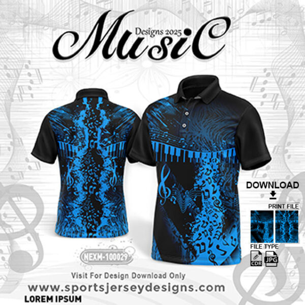 NEXM-100029 MUSICAL BANJO GROUP SUBLIMATION JERSEY DESIGN IN BLUE AND BLACK COLOR