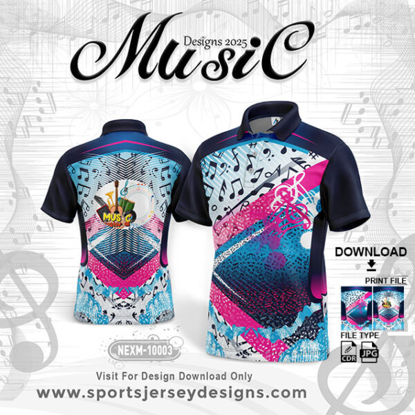 NEXM-10003 MUSICAL BANJO GROUP SUBLIMATION JERSEY DESIGN IN Pink And Navy Blue Color