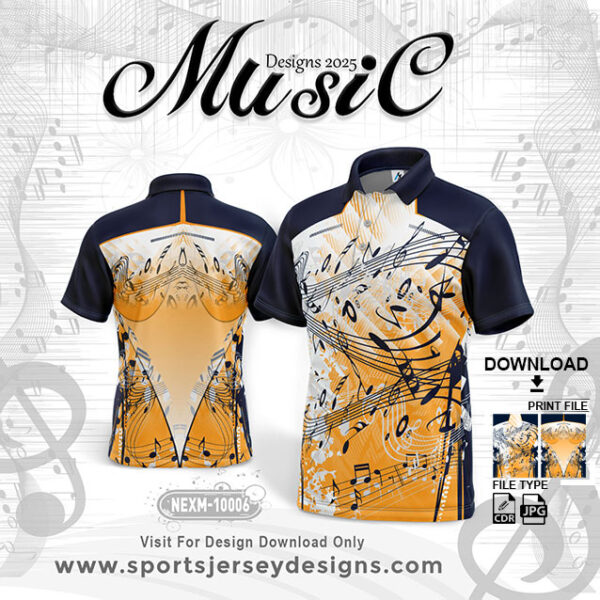 NEXM-10006 MUSICAL BANJO GROUP SUBLIMATION JERSEY DESIGN IN Orange And Navy Blue Color