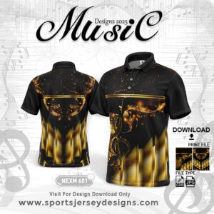NEXM 601 MUSICAL BANJO GROUP SUBLIMATION JERSEY DESIGN IN GOLD AND BLACK COLOR