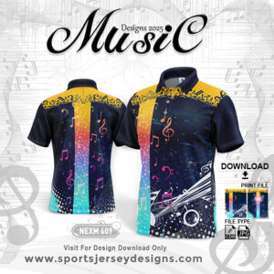 NEXM 609 MUSICAL BANJO GROUP SUBLIMATION JERSEY DESIGN IN GOLD YELLOW AND NAVY BLUE COLOR