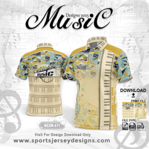 NEXM 611 MUSICAL BANJO GROUP SUBLIMATION JERSEY DESIGN IN LIGHT GOLD YELLOW COLOR AND TEXTURES