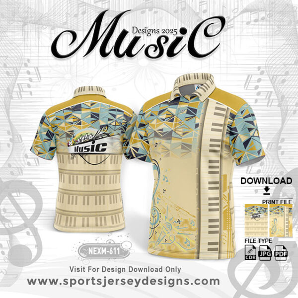 NEXM 611 MUSICAL BANJO GROUP SUBLIMATION JERSEY DESIGN IN LIGHT GOLD YELLOW COLOR AND TEXTURES
