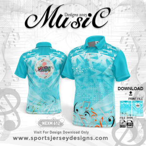 NEXM 612 MUSICAL BANJO GROUP SUBLIMATION JERSEY DESIGN IN FIROZI AND WHITE COLOR