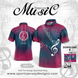 NEXM 615 MUSICAL BANJO GROUP SUBLIMATION JERSEY DESIGN IN RANI PINK AND AIR FORCE COLOR