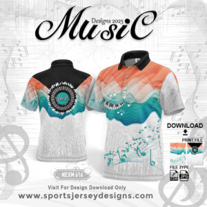 NEXM 616 MUSICAL BANJO GROUP SUBLIMATION JERSEY DESIGN IN ORANGE,GREEN AND WHITE COLOR