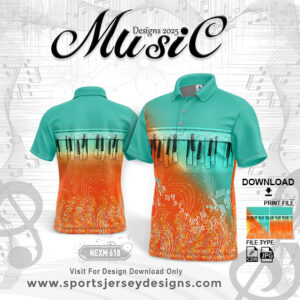 NEXM 618 MUSICAL BANJO GROUP SUBLIMATION JERSEY DESIGN IN SEA GREEN AND ORANGE COLOR