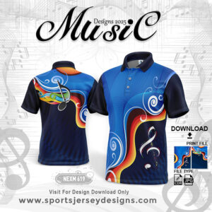NEXM 619 MUSICAL BANJO GROUP SUBLIMATION JERSEY DESIGN IN NAVY BLUE AND ORANGE COLOR