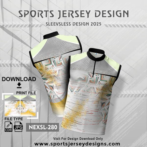NEXSL-280 Gold Yellow And White Sleeveless Sublimation Jersey Design for Monsoon Cricket
