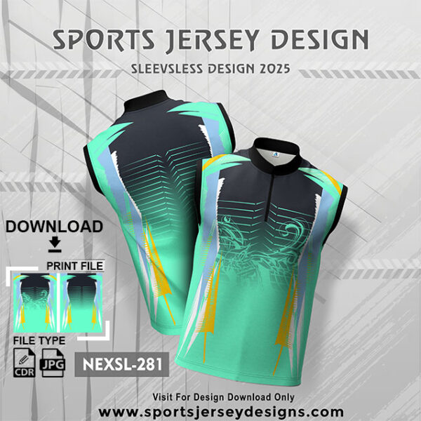 NEXSL-281 Mint Green And Grey Sleeveless Sublimation Jersey Design for Monsoon Cricket