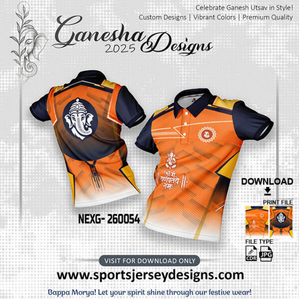NEXG- 260054  Ganesha Festival Design for Sublimation Print: Orange And Navy Blue