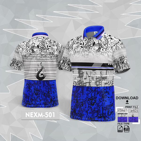 NEXM-501 MUSICAL BANJO GROUP SUBLIMATION JERSEY DESIGN IN BLUE AND WHITE COLOR