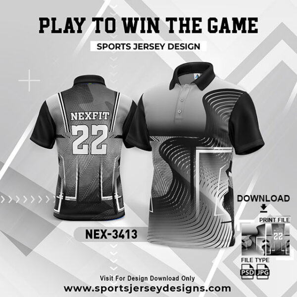 NEX-3413 GREY AND BLACK GRADIENT SPORTSWEAR SUBLIMATION JERSEY DESIGN