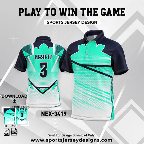NEX-3419 SEA GREEN AND NAVY BLUE GRADIENT SPORTSWEAR SUBLIMATION JERSEY DESIGN