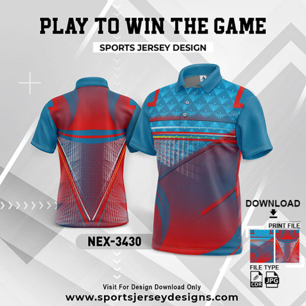 NEX-3430 RED AND INDIA BLUE  GRADIENT SPORTSWEAR SUBLIMATION JERSEY DESIGN