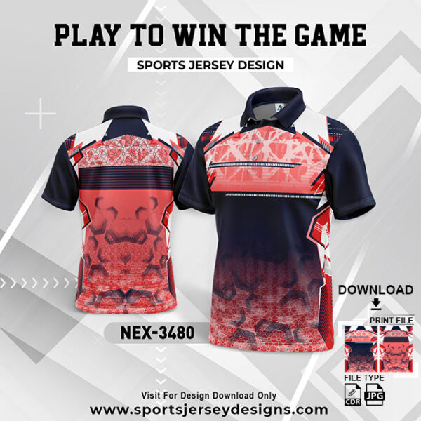 NEX-3480 RED AND NAVY BLUE GRADIENT SPORTSWEAR SUBLIMATION JERSEY DESIGN
