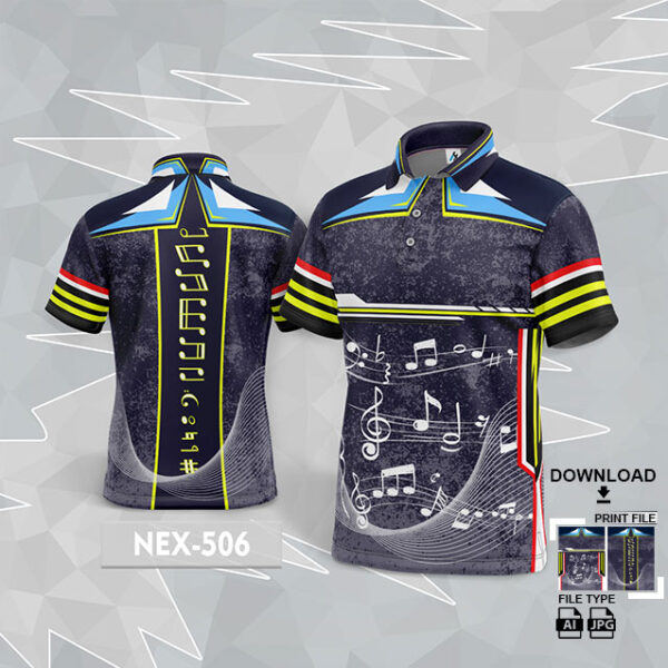NEX -506 MUSICAL BANJO GROUP SUBLIMATION JERSEY DESIGN IN GREY AND NAVY BLUE COLOR
