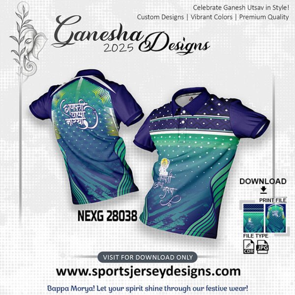 NEXG 28038 Ganesha Festival Design for Sublimation Print: Royal Blue And Sea Green