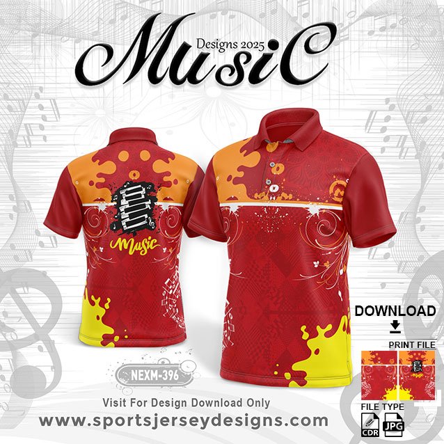 NEXM 396 MUSICAL BANJO GROUP SUBLIMATION JERSEY DESIGN IN RED,YELLOW AND ORANGE COLOR