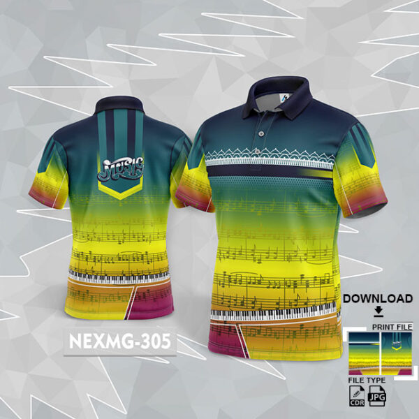 NEXMG-305 MUSICAL BANJO GROUP SUBLIMATION JERSEY DESIGN IN LEMON YELLOW AND NAVY BLUE COLOR