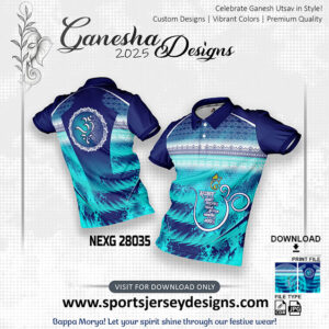 NEXG 28035 Ganesha Festival Design for Sublimation Print: Firozi And Royal Blue