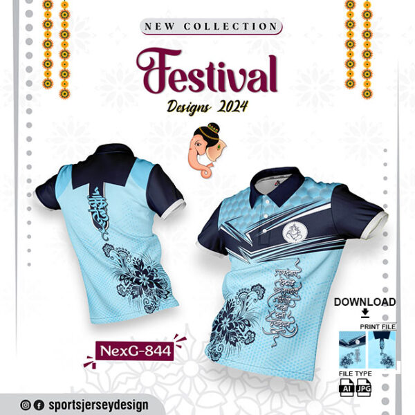 NEXG-844 Ganesha Festival Design for Sublimation Print : Sky Blue And Navy Blue Color