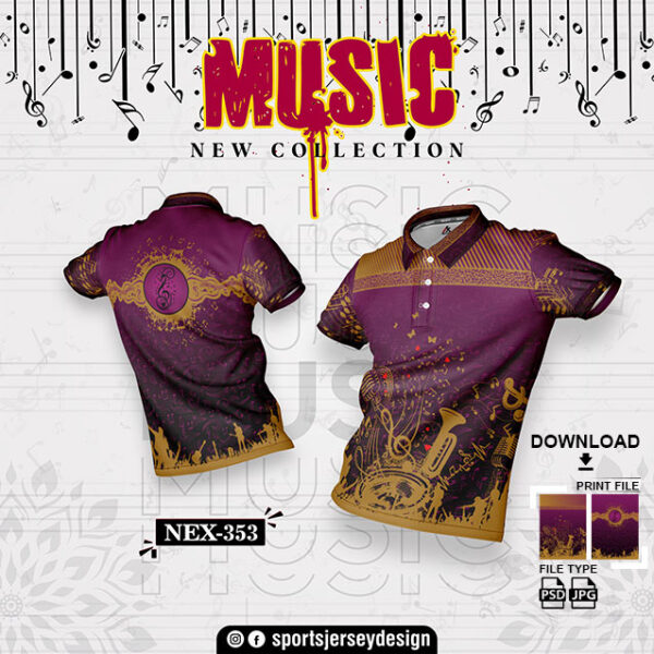 NEXM-353 MUSICAL BANJO GROUP SUBLIMATION JERSEY DESIGN IN RANI PINK AND GOLD YELLOW COLOR