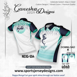NEXG-554 Ganesha Festival Design for Sublimation Print : Sea Green And Navy Blue Color