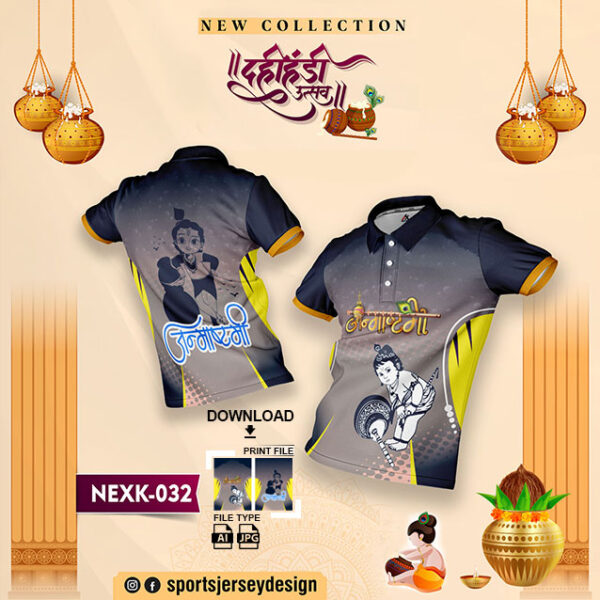NEXK-032 Dahi Handi Festival Jersey Design In Grey And Navy Blue Color