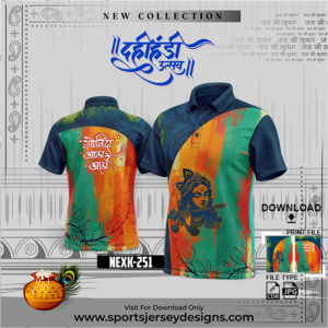 NEXK-251 Dahi Handi Festival Jersey Design In ORANGE,GREEN AND NAVY BLUE COLOR
