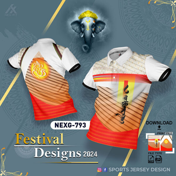 NEXG-793 Ganesha Festival Design for Sublimation Print: ORANGE AND WHITE COLOR