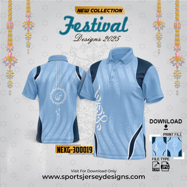 NEXG-30009 Ganesha Festival Design for Sublimation Print: Sky Blue And White Color