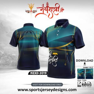 NEXD-3019-Navaratri Festival Design for Sublimation Print With The Combination Of Navy Blue,Gold And Firozi Blue