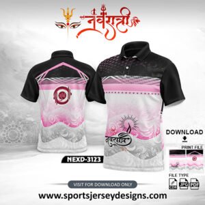 NEXD-3123 Navratri Special Jersey – Black, Pink & White Wave Pattern with Divine Calligraphy