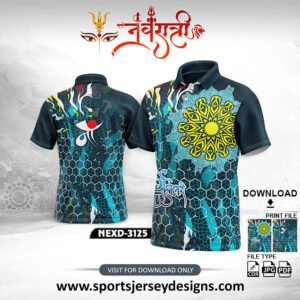 NEXD-3125 Navratri Special Jersey – Navy, Teal & Yellow Geometric Pattern with Mandala Art