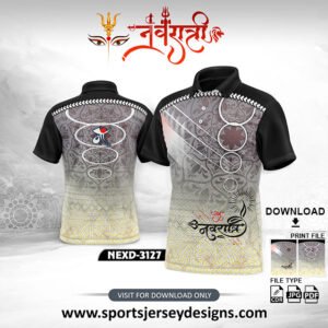 NEXD-3127 Navratri Special Jersey – Black, Grey & Yellow Abstract Pattern with Spiritual Calligraphy
