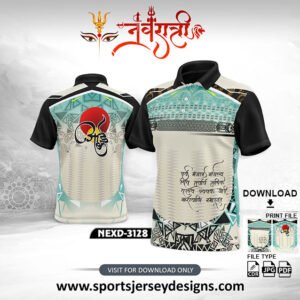 NEXD-3128 Navratri Special Jersey - BLACK AND WHITE Modern Geometric Pattern with Divine Calligraphy