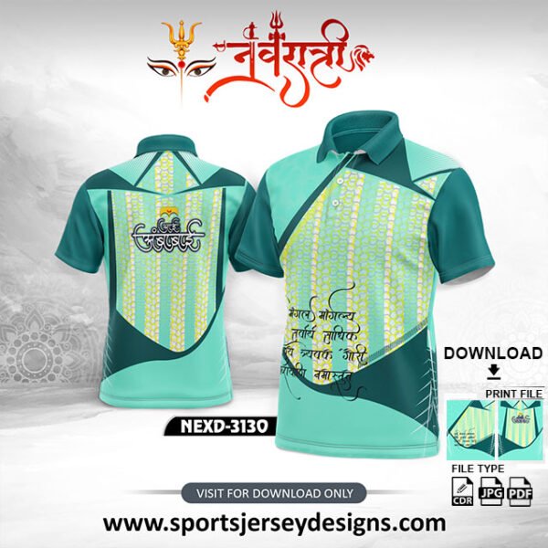 NEXD-3130-Navaratri Festival Design for Sublimation Print With The Combination Of Aqua Mint - Deep Green Polo Jersey